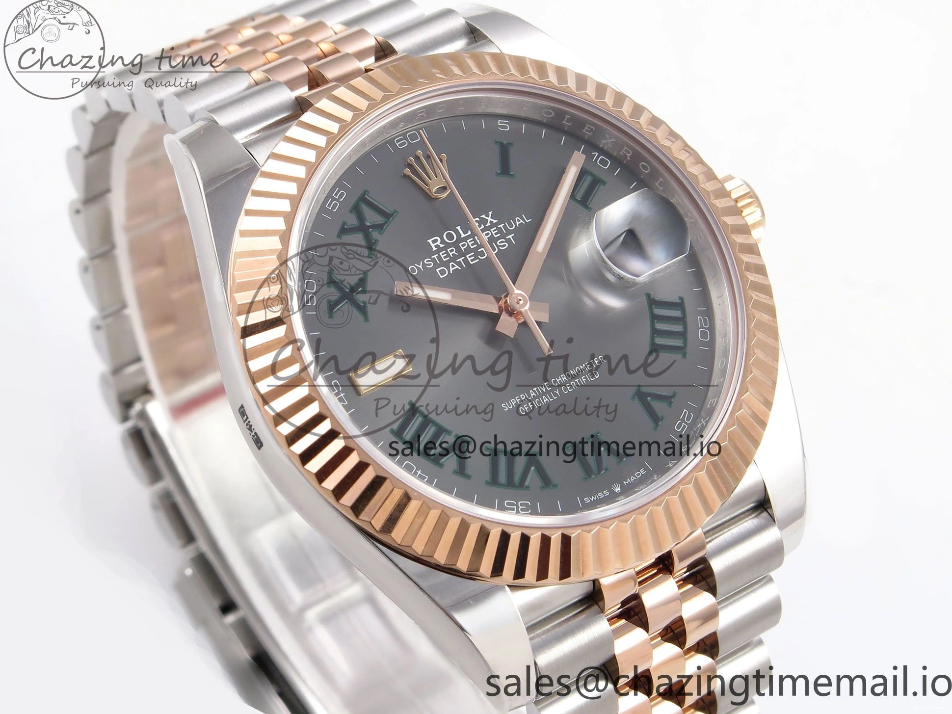 0122 DateJust 41 126331 ARF 1:1 Best Edition 904L Steel Gray Dial Green Roman Marker on SS RG Jubilee Bracelet SH3235（Gain Weight） FastDry 1103